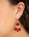 Filigreed Merlot Red Quartz Golden Drop Earrongs