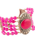 Flamenco Pink Magenta Agate Golden Statement Bracelet