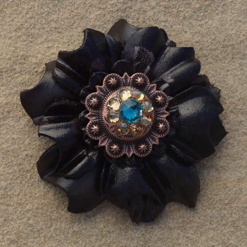 Black Carnation Flower With Copper Teal &amp; Champagne 1" Concho