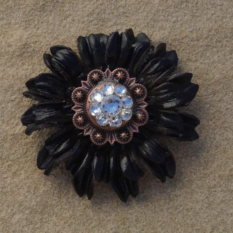 Black Daisy Flower With Copper Clear 1" Concho