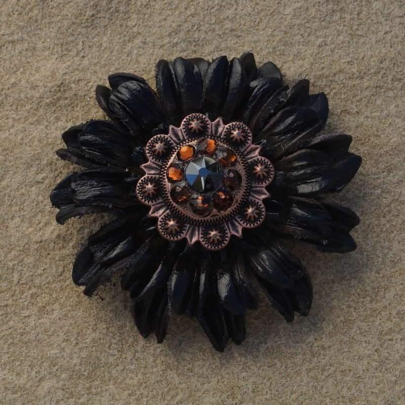 Black Daisy Flower With Copper Jet &amp; Topaz 1" Concho