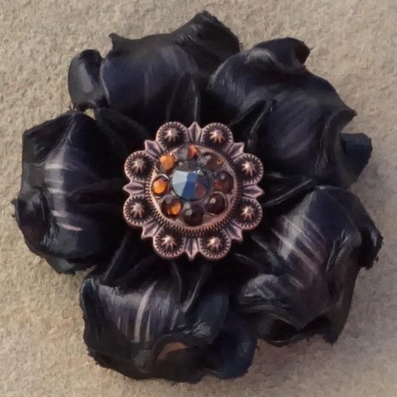 Black Gardenia Flower With Copper Black &amp; Topaz 1" Concho