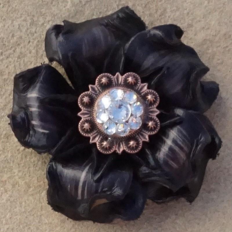 Black Gardenia Flower With Copper Clear 1" Concho
