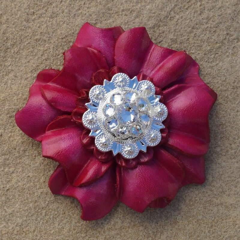 Hot Pink Carnation Flower With Bright Silver Clear 1" Concho