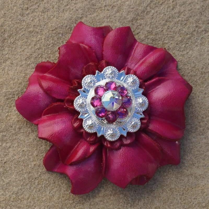 Hot Pink Carnation Flower With Bright Silver Fuchsia &amp; AB 1" Concho