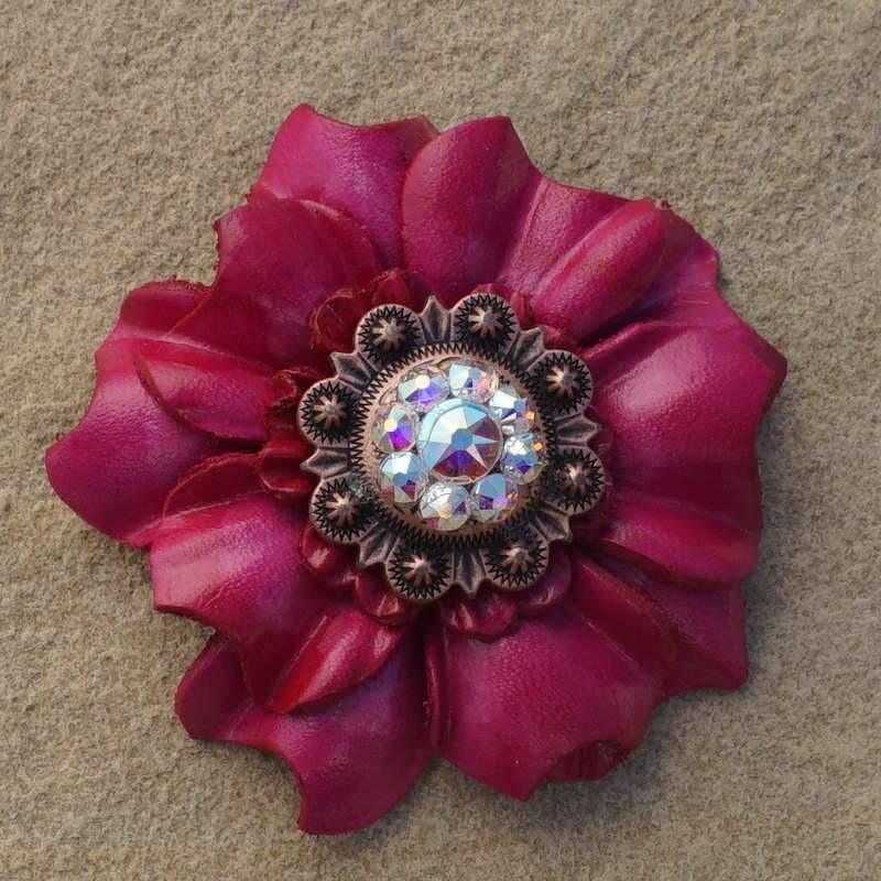 Hot Pink Carnation Flower With Copper AB 1" Concho