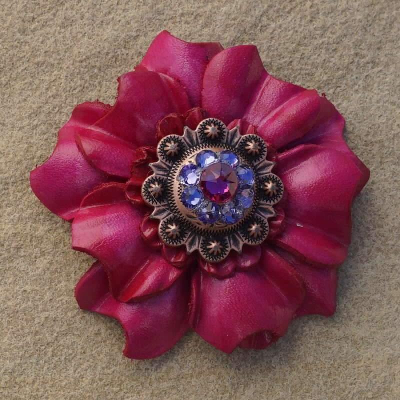 Hot Pink Carnation Flower With Copper Fuchsia &amp; Lilac 1" Concho