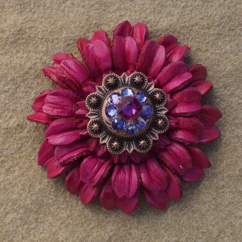 Hot Pink Daisy Flower With Copper Fuchsia &amp; Lilac 1" Concho