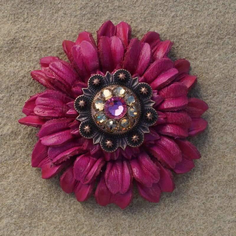 Hot Pink Daisy Flower With Copper Pink &amp; Champagne 1" Concho