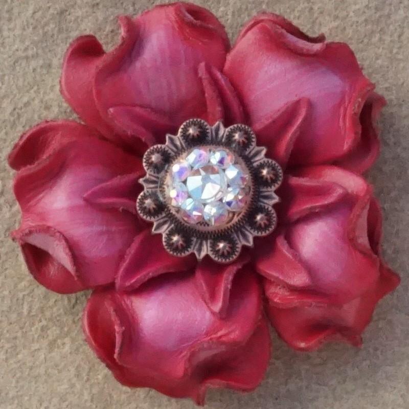 Pink Gardenia Flower With Copper AB 1" Concho