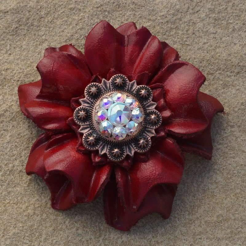 Red Carnation Flower With Copper AB 1" Concho