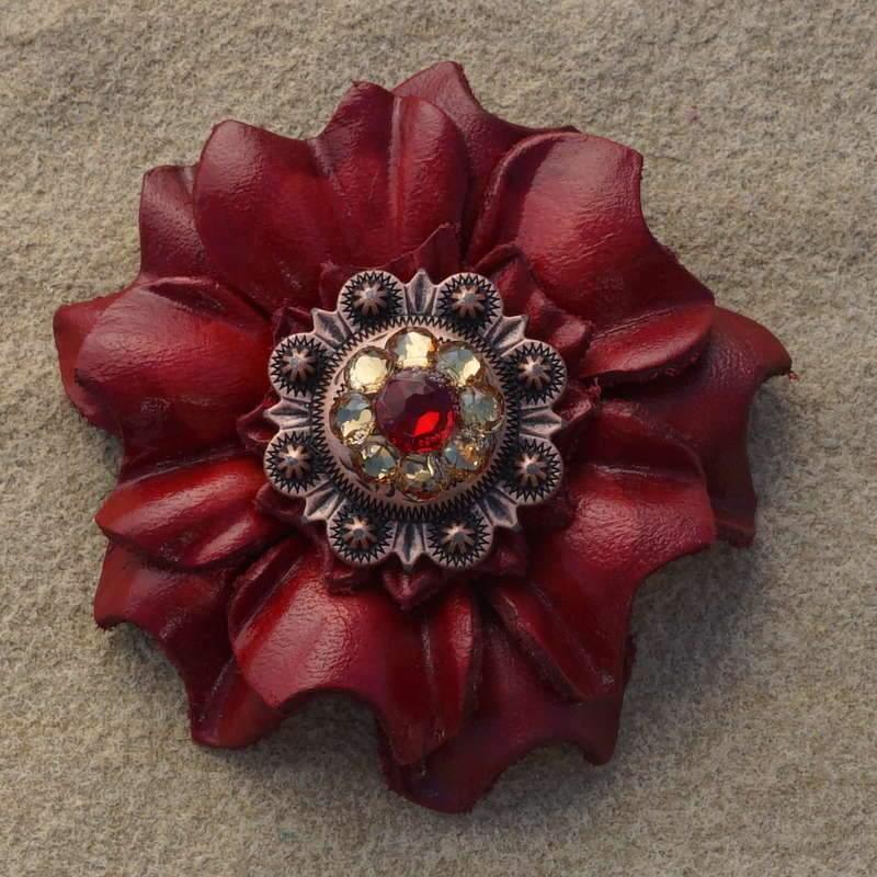 Red Carnation Flower With Copper Ruby &amp; Champagne 1" Concho