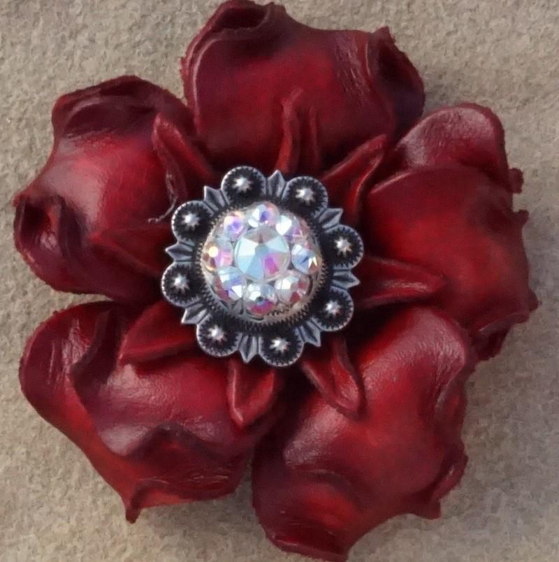 Red Gardenia Flower With Antique Silver AB 1" Concho