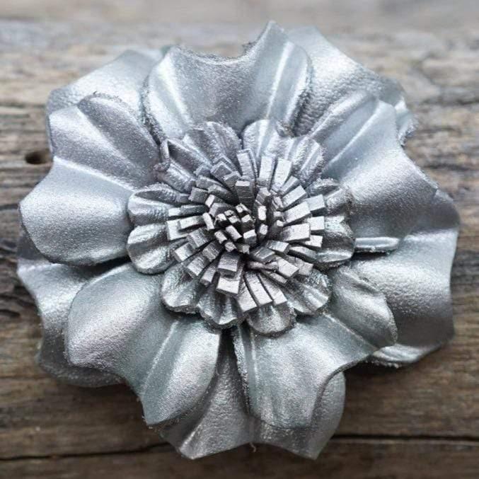 Silver Carnation Leather Flower