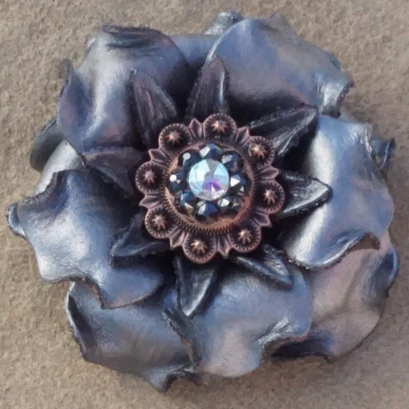 Silver Gardenia Flower With Copper Jet &amp; AB 1" Concho