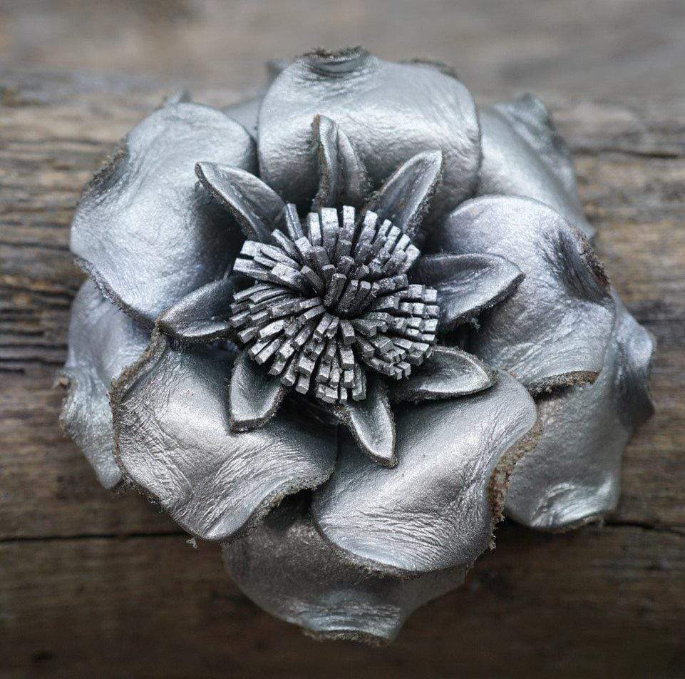 Silver Gardenia Leather Flower