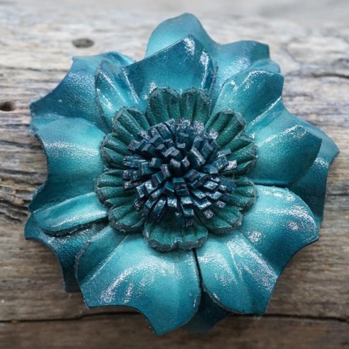 Teal Carnation Leather Flower