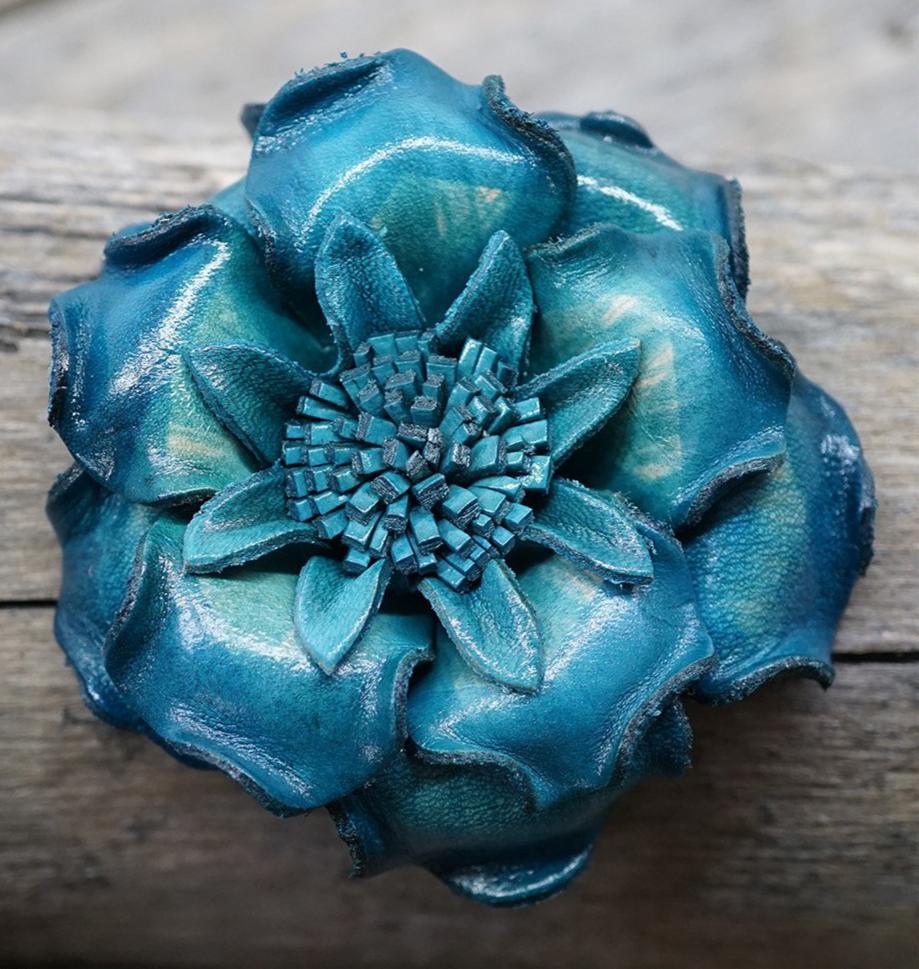 Turquoise Gardenia Leather Flower
