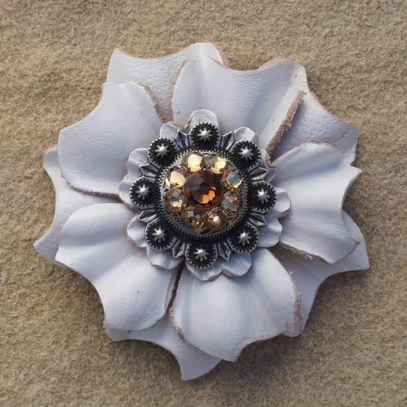 White Carnation Flower With Antique Silver Topaz &amp; Champagne 1" Concho