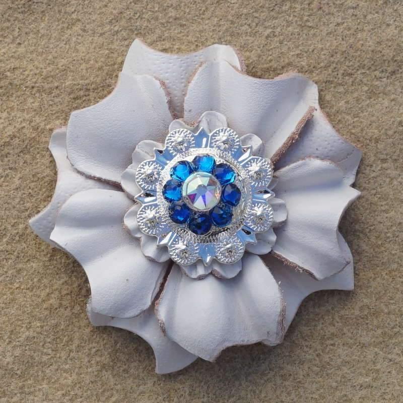 White Carnation Flower With Bright Silver Capri &amp; AB 1" Concho