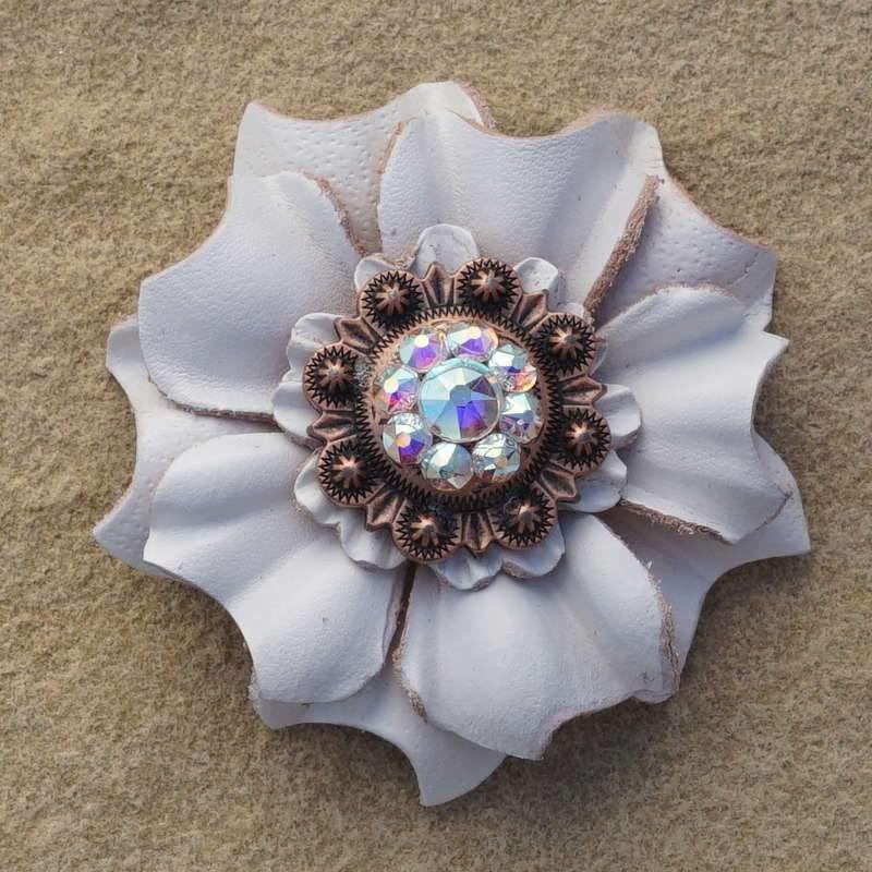 White Carnation Flower With Copper AB 1" Concho