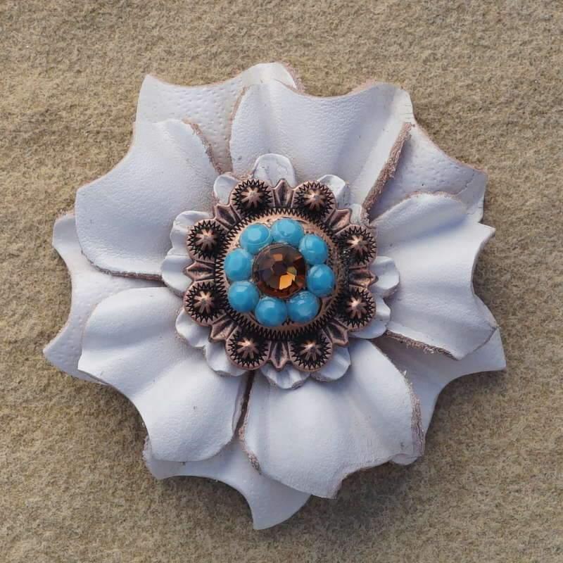 White Carnation Flower With Copper Topaz &amp; Turquoise 1" Concho