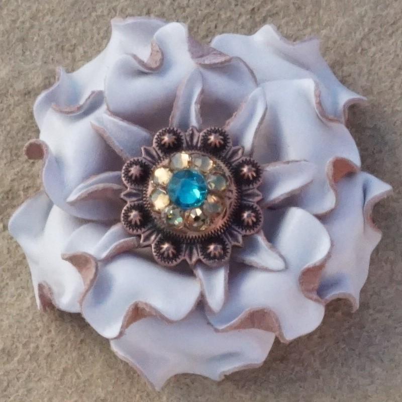 White Gardenia Flower With Copper Teal &amp; Champagne 1" Concho