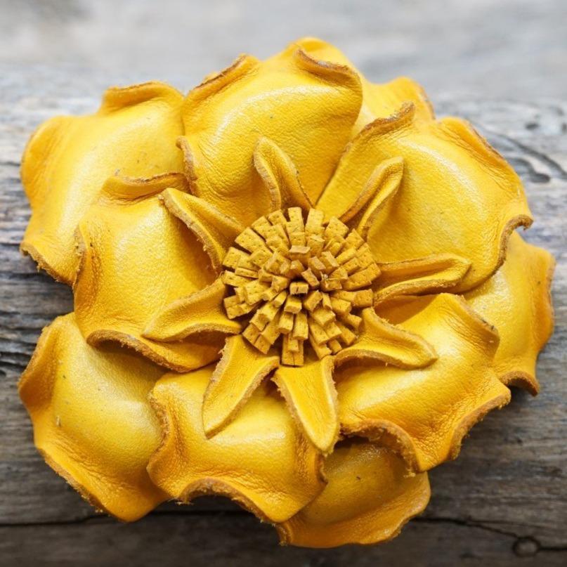 Yellow Gardenia Leather Flower