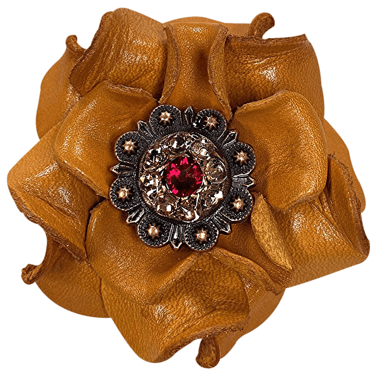 Yellow Rose Flower With Copper Ruby &amp; Champagne 1" Concho