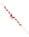 Pink Fuchsia Agate Golden Butterflies Adjustable Bracelet