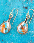 Blue and Orange Turquoise and Spiny Oyster Shell Stone Mix Golden Earrings