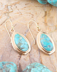 Genuine Blue Turquoise Golden Drop Earrings
