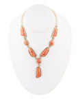 Genuine Orange Sponge Coral Golden Abstract Statement Necklace