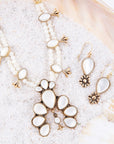 Golden Flower and White Mother of Pearl Drop Earrings