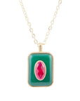 Green Onyx Stacked Red Quartz Golden Pendant Necklace