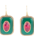 Green Onyx Stacked Red Stone Golden Drop Earrings