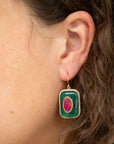 Green Onyx Stacked Red Stone Golden Drop Earrings