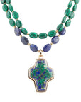 Green Malachite Azurite Cross Statement Golden Necklace