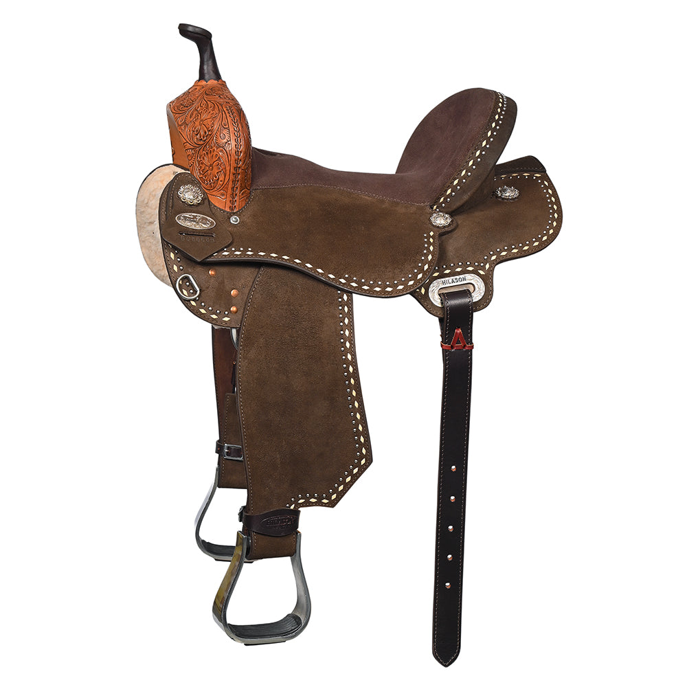 Hilason Western Horse Barrel Flex Tree Trail American Leather Saddle Dark Brown Gorgeous Floral Hand Tooled &amp; Carved