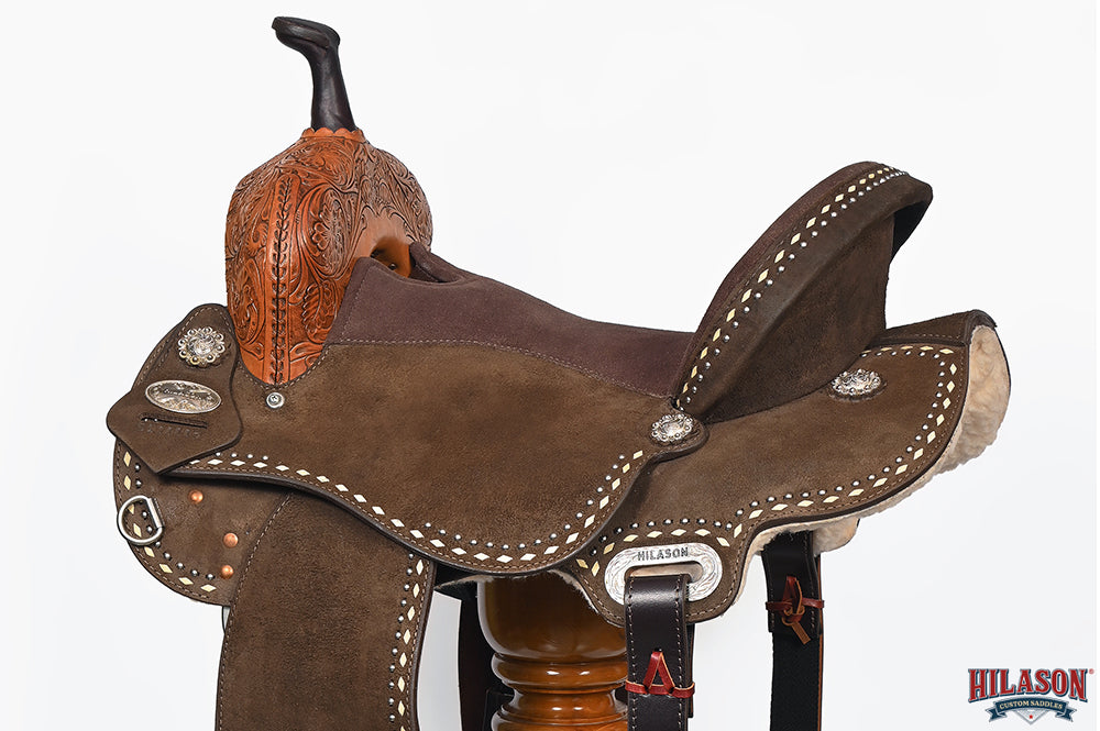 Hilason Western Horse Barrel Flex Tree Trail American Leather Saddle Dark Brown Gorgeous Floral Hand Tooled &amp; Carved