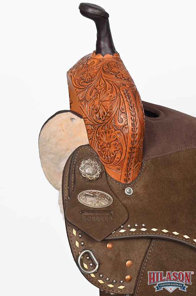 Hilason Western Horse Barrel Flex Tree Trail American Leather Saddle Dark Brown Gorgeous Floral Hand Tooled &amp; Carved