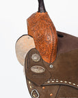 Hilason Western Horse Barrel Flex Tree Trail American Leather Saddle Dark Brown Gorgeous Floral Hand Tooled & Carved