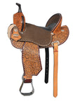 Hilason Western Horse Barrel Flex Tree Trail American Leather Saddle Brown / Tan Gorgeous Floral Hand Tooled & Carved