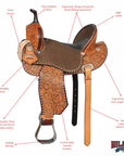 Hilason Western Horse Barrel Flex Tree Trail American Leather Saddle Brown / Tan Gorgeous Floral Hand Tooled & Carved