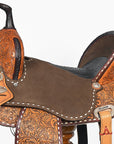 Hilason Western Horse Barrel Flex Tree Trail American Leather Saddle Brown / Tan Gorgeous Floral Hand Tooled & Carved