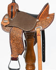 Hilason Western Horse Barrel Flex Tree Trail American Leather Saddle Brown / Tan Gorgeous Floral Hand Tooled & Carved