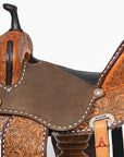 Hilason Western Horse Barrel Flex Tree Trail American Leather Saddle Brown / Tan Gorgeous Floral Hand Tooled & Carved
