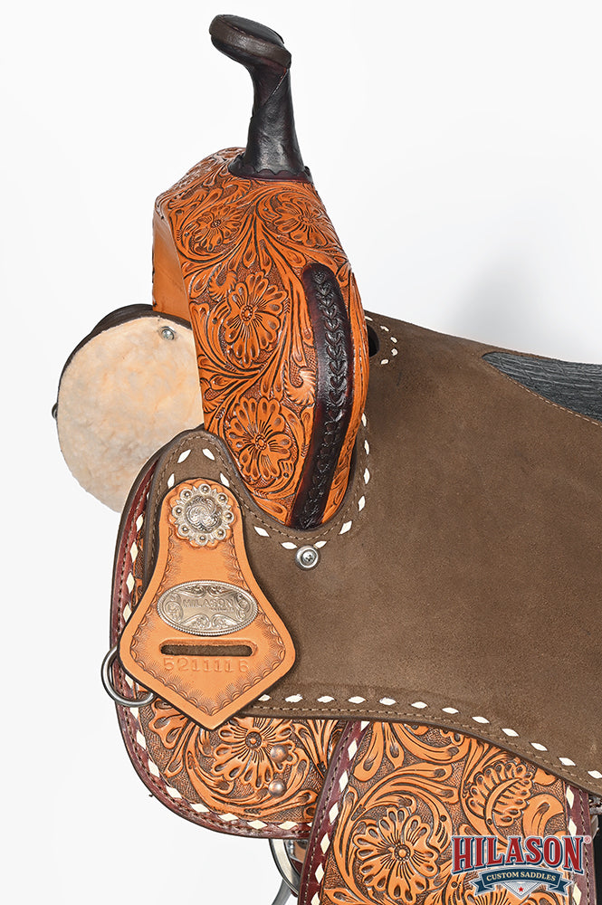 Hilason Western Horse Barrel Flex Tree Trail American Leather Saddle Brown / Tan Gorgeous Floral Hand Tooled &amp; Carved