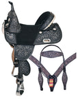 HILASON Western Horse Treeless Trail Barrel Saddle American Leather Black Rough Out w/ Tack Set