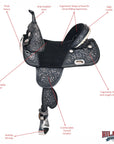 HILASON Western Horse Treeless Trail Barrel Saddle American Leather Black Rough Out w/ Tack Set